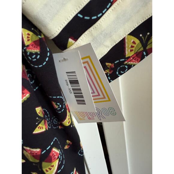 LuLaRoe Womens Top Sz XXS Irma Tunic Butterfly Print‎ Black Pale Yellow NEW - Picture 7 of 8